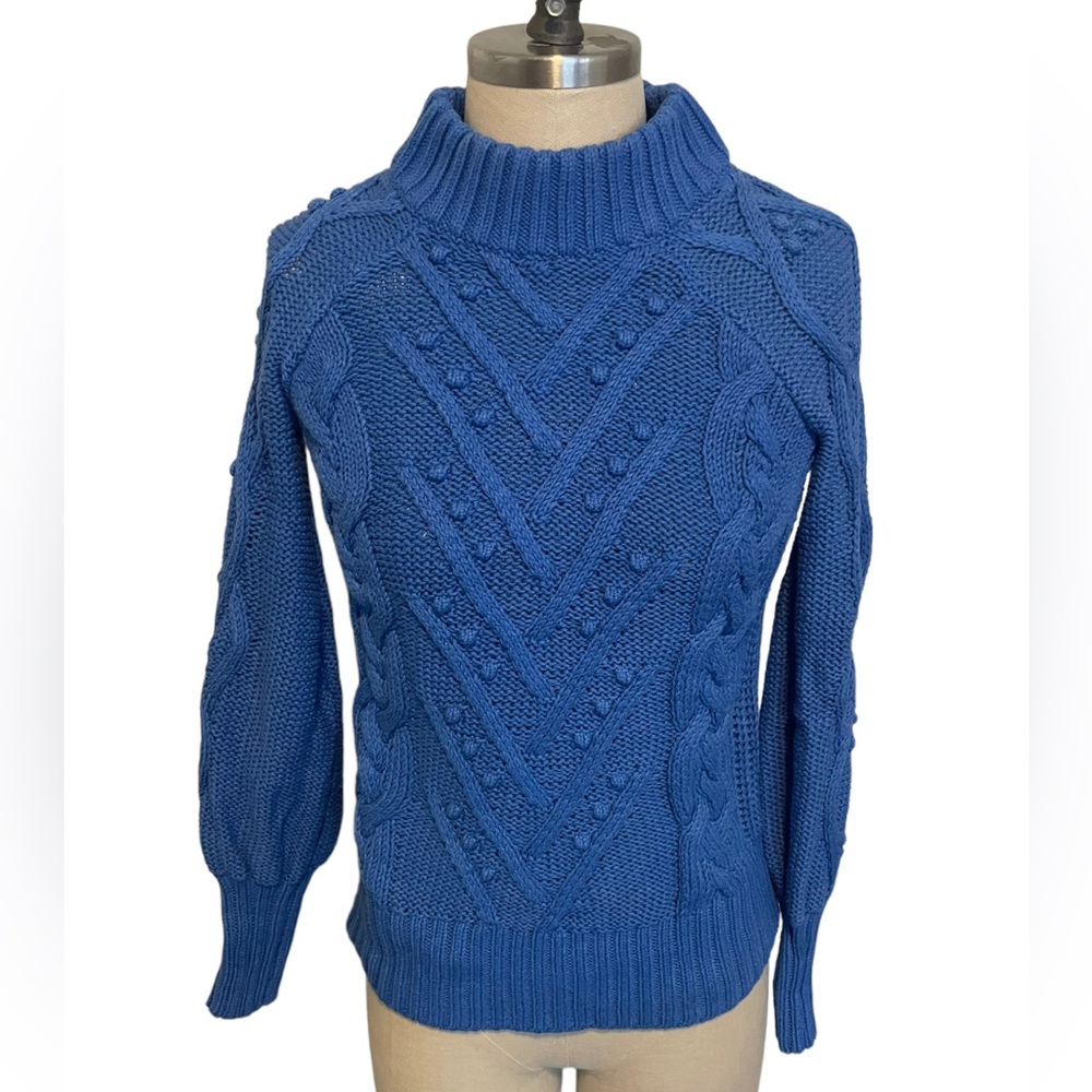 LOFT Mock Neck Blue Bobble Stitch Sweater Size XXS